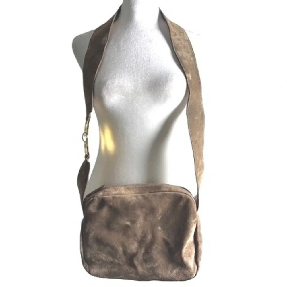 Salvatore Ferragamo Gancini Suede Shoulder Bag‎ Taupe Gold Hardware NWOT